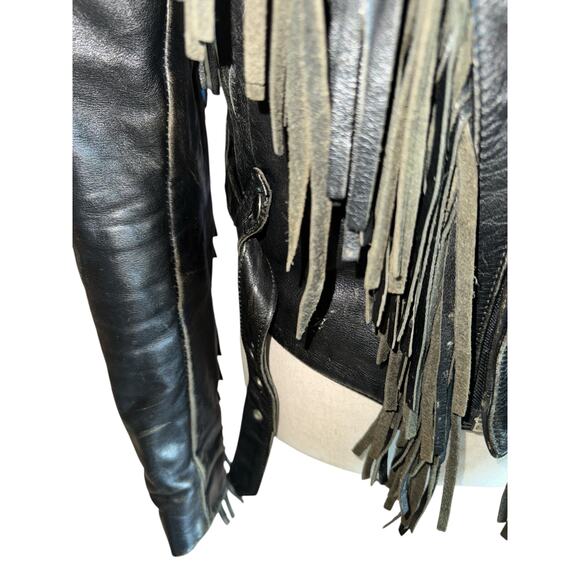 Open Road | Vintage Black Fringe Leather Motorcycle Jacket | Size 38 | Medium - Picture 8 of 13